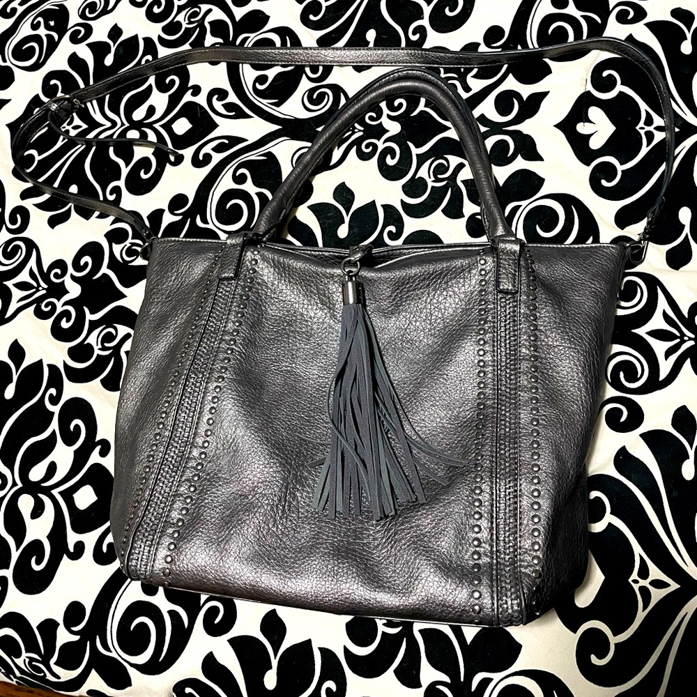 Silver Gray Crossbody Leather Purse Bag